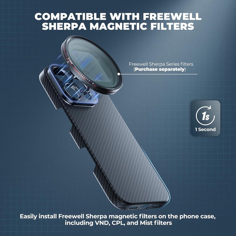 FreeWell حافظة محترف السينما لـ iPhone 16 Pro - فلاتر مغناطيسية وتركيب عدسة 17 مم باللون الأسود - Image 2